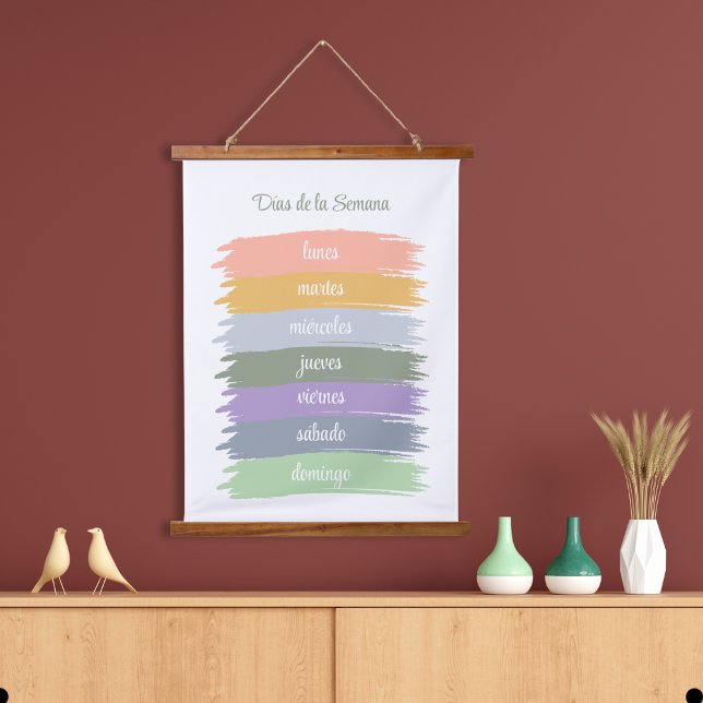 Cursive Spanish Days of the Week Brushstrokes Hanging Tapestry (Creator Uploaded)