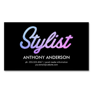 Cursive Stylist Large / Pink Magnetic Business Card