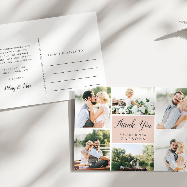 Cursive | Wedding Photo Collage Thank You Postcard (Creator Uploaded)