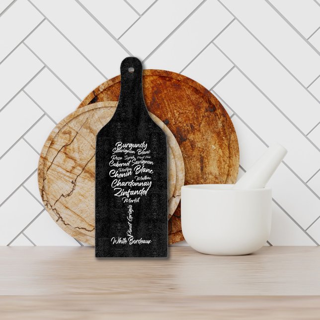 Cursive Wine Typography in black and white  Cutting Board (Creator Uploaded)