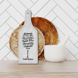 Cursive Wine Typography in black and white II Cutting Board