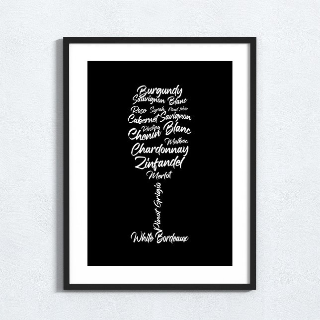 Cursive Wine Typography in black and white Poster (Creator Uploaded)