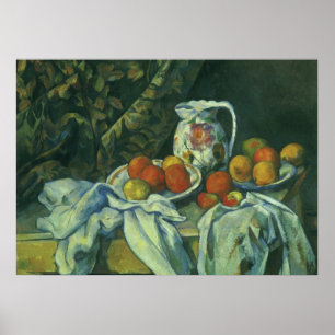 Curtain and Flowered Pitcher by Paul Cezanne Poster