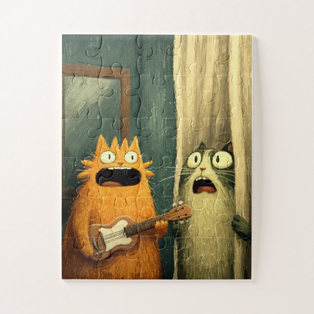 Curtain Duet – Funny Cats Puzzle (Vertical)