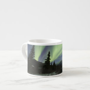 Curtains of green aurora borealis in the sky espresso cup