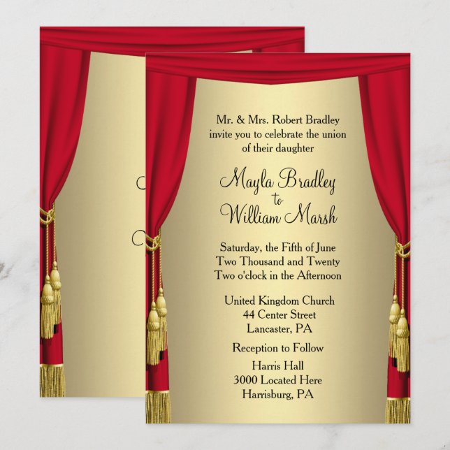 Curtains Theatre Wedding Theme Invitation (Front/Back)