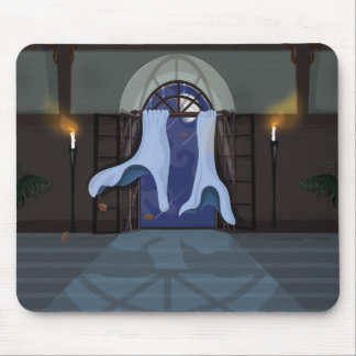 Curtains waving in the night mouse mat
