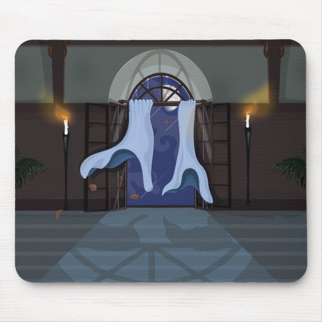 Curtains waving in the night mouse mat (Front)