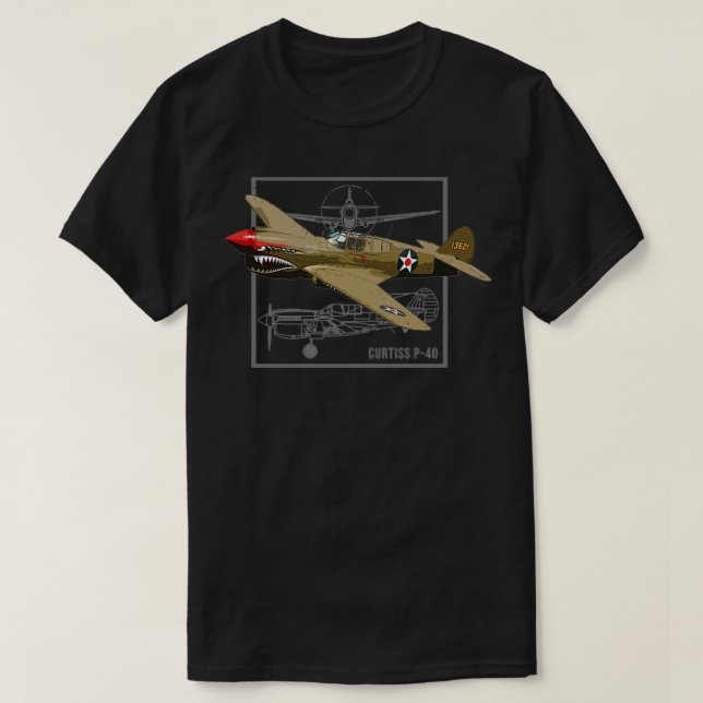 Curtiss P40 Warhawk WW2 Fighter Plane  T-Shirt (Design Front)
