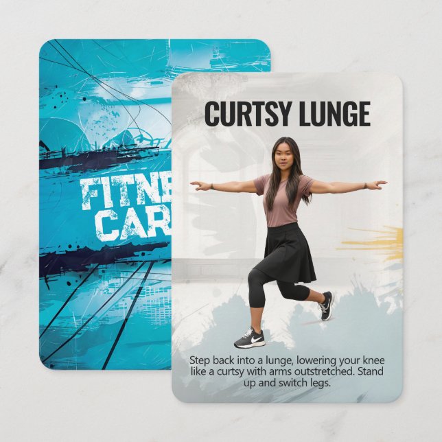 Curtsy Lunge Fitness Card with Blue Backing (Front/Back)