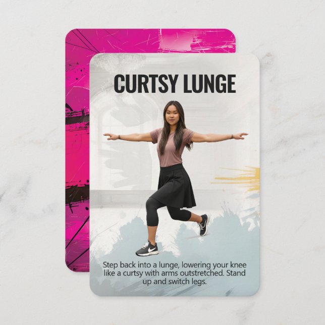 Curtsy Lunge Fitness Card with Pink Backing (Front/Back)