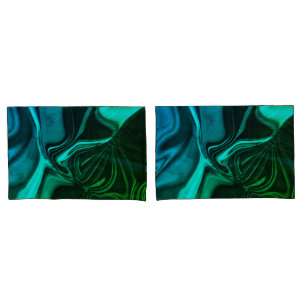Curve and folds cyan nickeled and greenleaf effect pillowcase