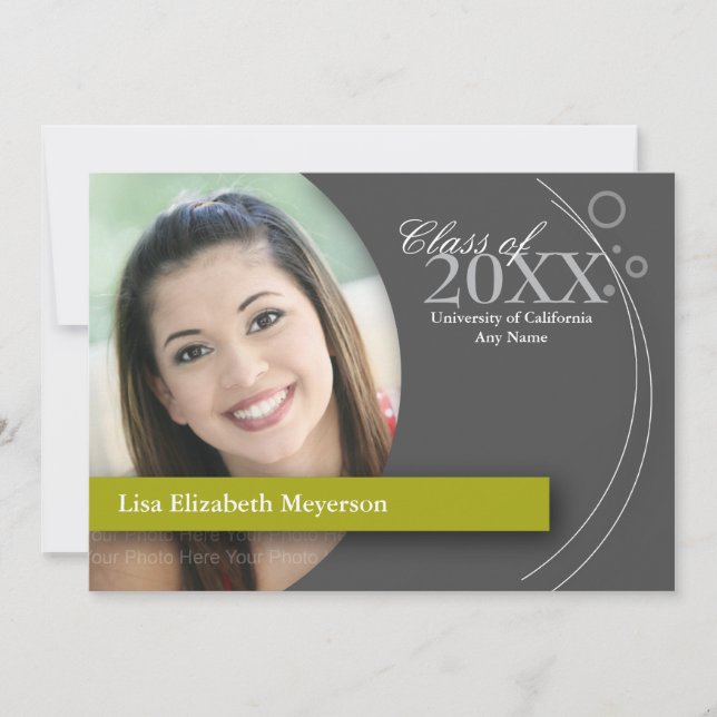 Curve & Dots Graduation: Custom Green Invitation (Front)