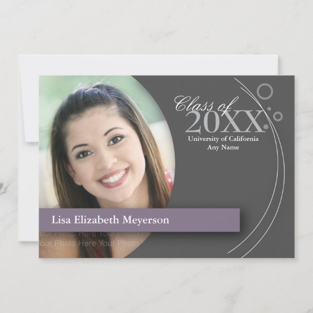 Curve & Dots Graduation: Custom Purple Invitation (Front)