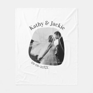 curve photo name wedding date romantic love simple fleece blanket