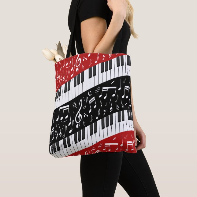Curve piano keys and musical notes tote bag (Close Up)