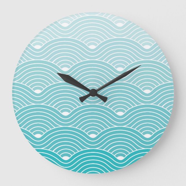 Curve Waves: Vintage Geometric Pattern Large Clock (Front)
