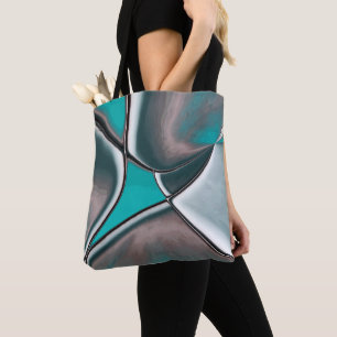 Curved and twisted old plate shapes beige to cyan  tote bag