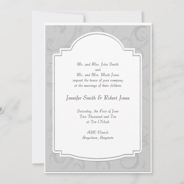 Curved Art Deco Diva in Grey Wedding Invitation (Front)