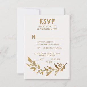 Curved Branches   Gold Menu Choice RSVP Card