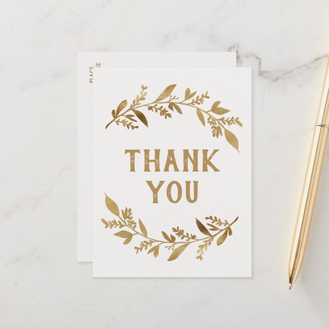 Curved Branches | Gold Thank You Postcard (Front/Back In Situ)