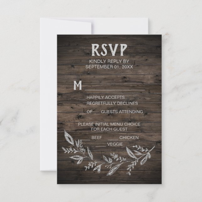 Curved Branches | Wooden Menu Choice RSVP Card (Front)