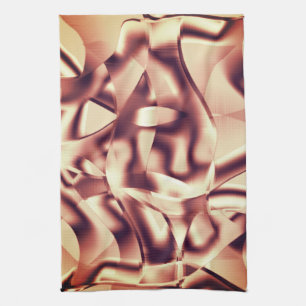 Curved brownish red or burgundy shapes, beige tone tea towel
