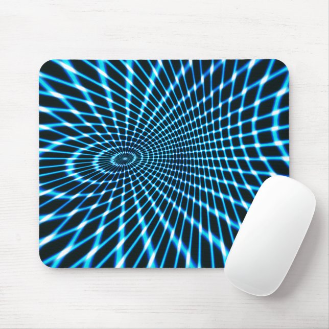 Curved crossed lines forming deep circle over blue mouse mat (With Mouse)
