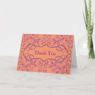 Curved Flowers Purple Swirl Background Thank You Card