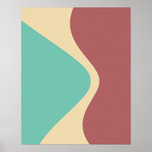 Curved Geometric Shapes Green Brown Poster