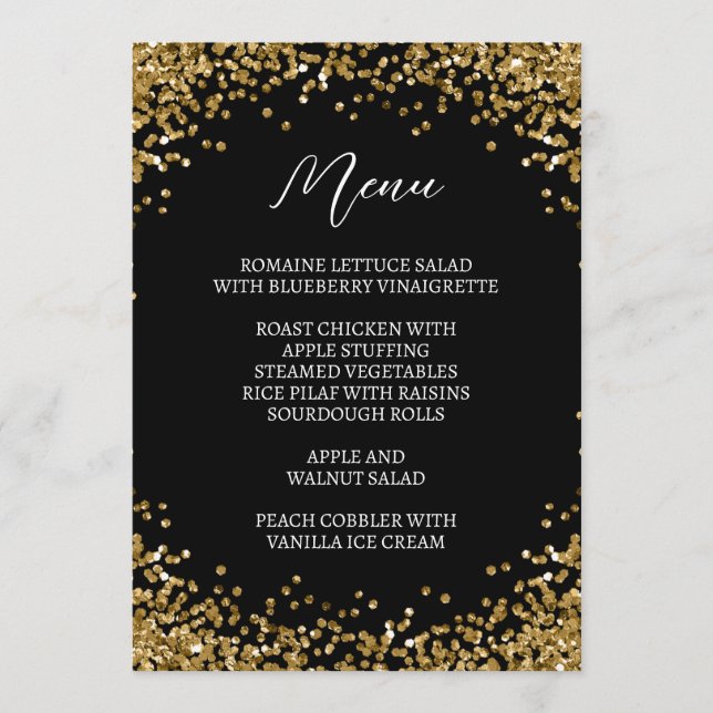Curved Gold Glitter Black Menu (Front)
