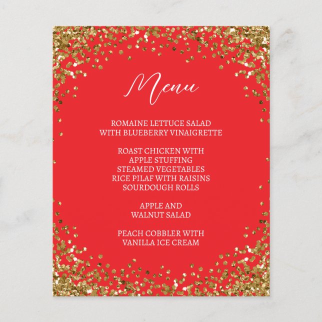 Curved Gold Glitter Red Menu (Front)