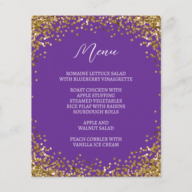 Curved Gold Glitter Royal Purple Menu (Front)