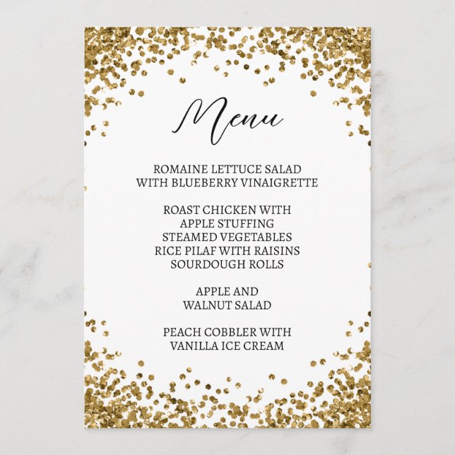 Curved Gold Glitter White Menu (Front)