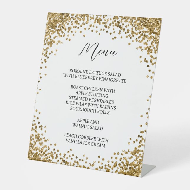 Curved Gold Glitter White Menu Pedestal Sign (Front)