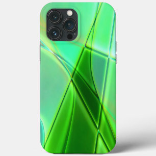Curved green geometric shapes with deep contours iPhone 13 pro max case
