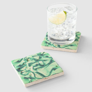 Curved green shapes of acrylic, showy mint shades stone coaster