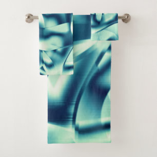 Curved greenish blue shapes, showy cyan tones bath towel set