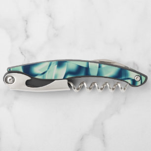 Curved greenish blue shapes, showy cyan tones corkscrew