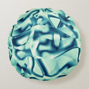 Curved greenish blue shapes, showy cyan tones round cushion