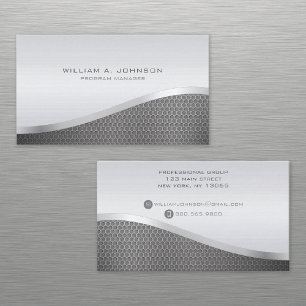 Curved Line Silver Metallic Professional Business Card