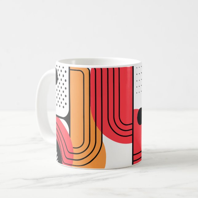Curved Line with Red & Orange Geometric Shapes Coffee Mug (Front Left)
