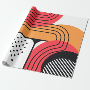 Curved Line with Red & Orange Geometric Shapes Wrapping Paper