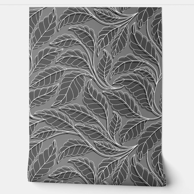 Curved lines Branches Leaves Black G621 Wallpaper (Unrolling)