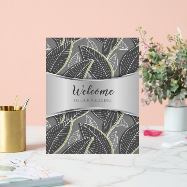 Curved lines Branches Leaves Grey G626 Acrylic Sign (Wedding)