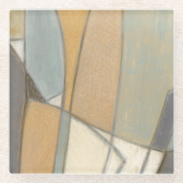 Curved Lines & Muted Earth Tones Glass Coaster (Front)