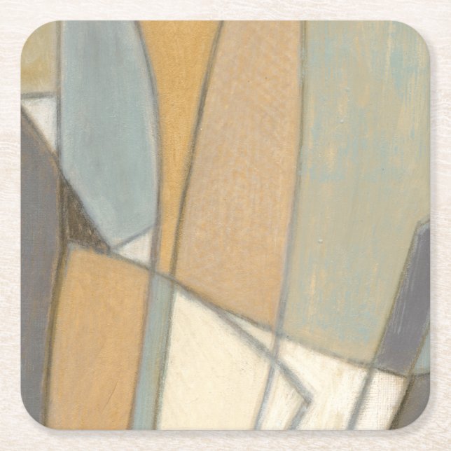 Curved Lines & Muted Earth Tones Square Paper Coaster (Front)