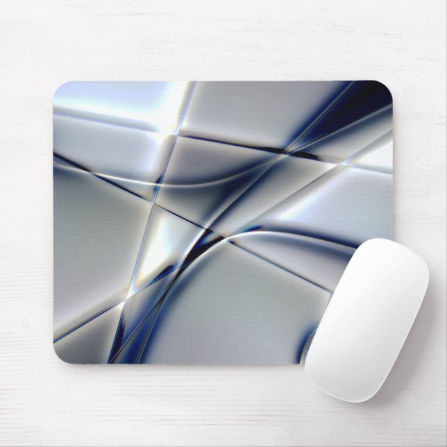 Curved lines with blue chrome tone over squares    mouse mat (With Mouse)