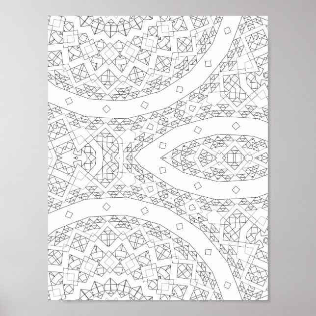 Curved Path Geometric Pattern Colouring Page Art Poster (Front)