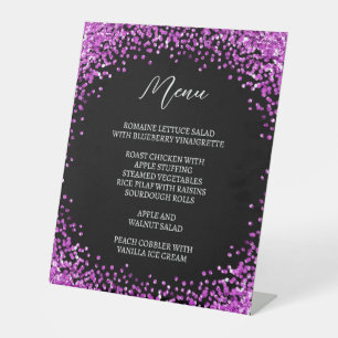 Curved Purple Glitter Black Menu Pedestal Sign